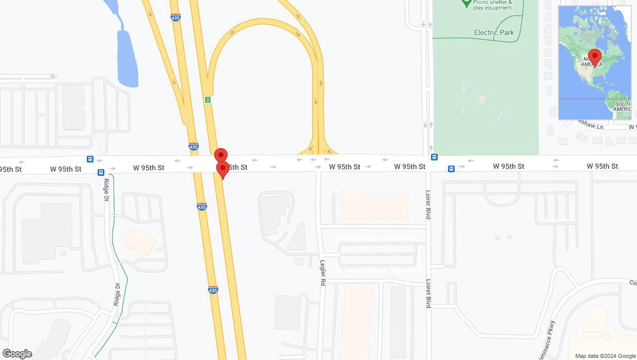 A detailed map that shows the affected road due to 'Broken down vehicle on northbound I-435 in Lenexa' on August 7th at 5:03 p.m.