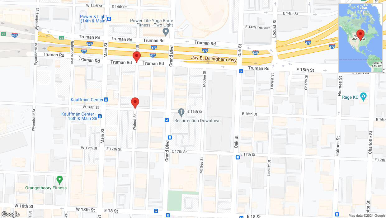 A detailed map that shows the affected road due to 'Kansas City: Walnut Street temporarily closed' on August 7th at 7:21 p.m.