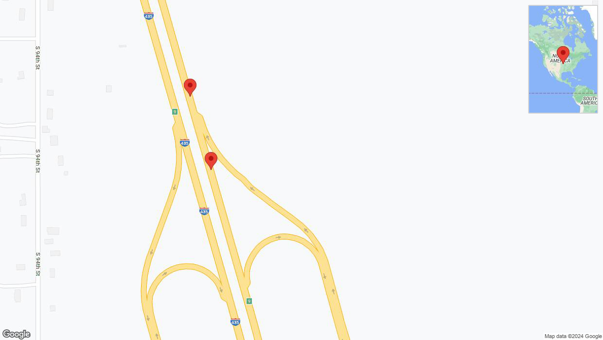 A detailed map that shows the affected road due to 'Broken down vehicle on northbound I-435 in Kansas City' on August 7th at 7:21 p.m.