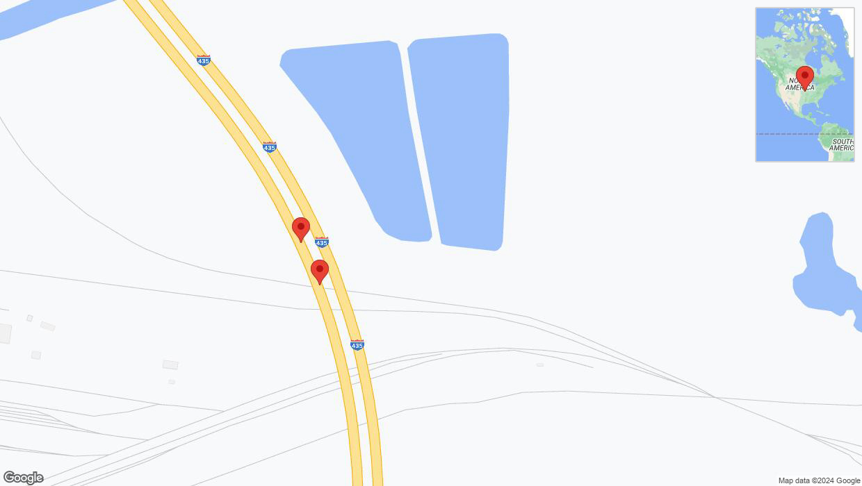 A detailed map that shows the affected road due to 'Broken down vehicle on southbound I-435 in Independence' on August 7th at 10:09 p.m.