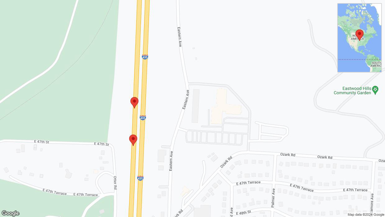 A detailed map that shows the affected road due to 'Broken down vehicle on southbound I-435 in Kansas City' on August 10th at 4:44 p.m.