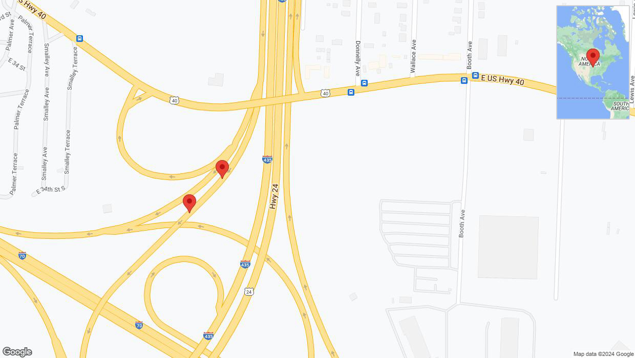 A detailed map that shows the affected road due to 'Broken down vehicle on Interstate 435 in Kansas City' on August 9th at 2:39 p.m.
