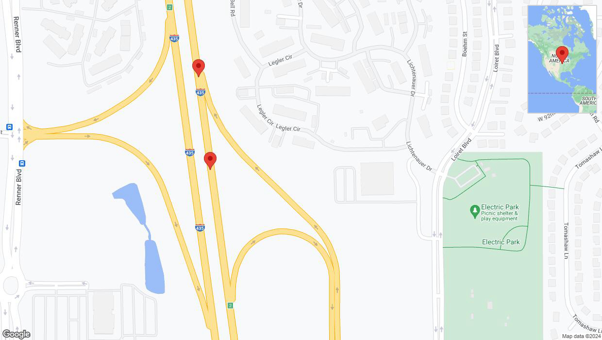 A detailed map that shows the affected road due to 'A crash has been reported on northbound I-435' on August 9th at 1:57 p.m.