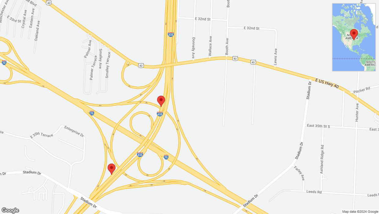 A detailed map that shows the affected road due to 'Broken down vehicle on southbound I-435 in Kansas City' on August 9th at 5:19 p.m.