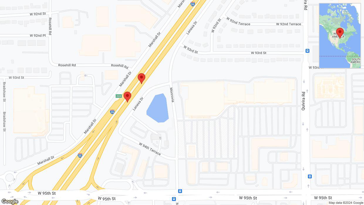 A detailed map that shows the affected road due to 'Broken down vehicle on eastbound I-35 in Lenexa' on August 9th at 5:13 p.m.