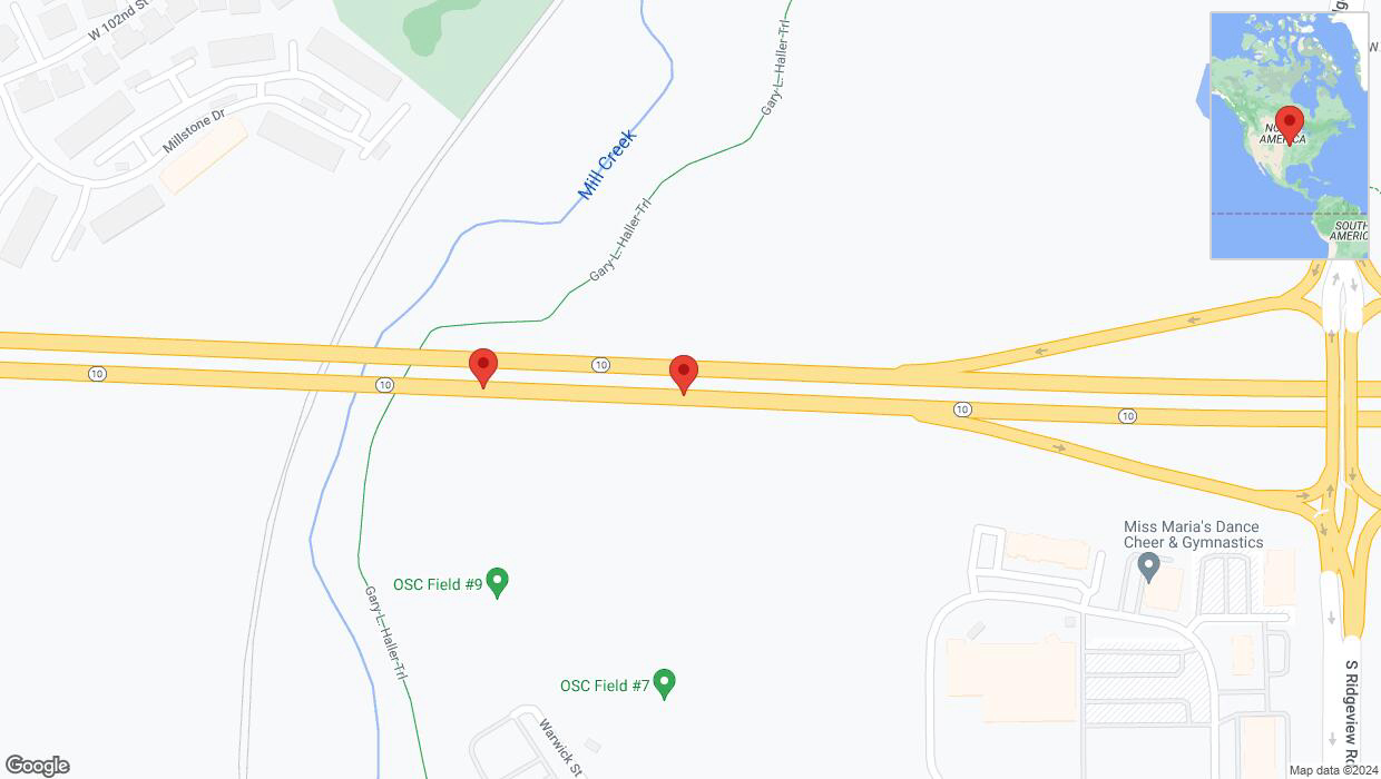 A detailed map that shows the affected road due to 'Broken down vehicle on eastbound K-10 in Lenexa' on August 10th at 2:49 p.m.