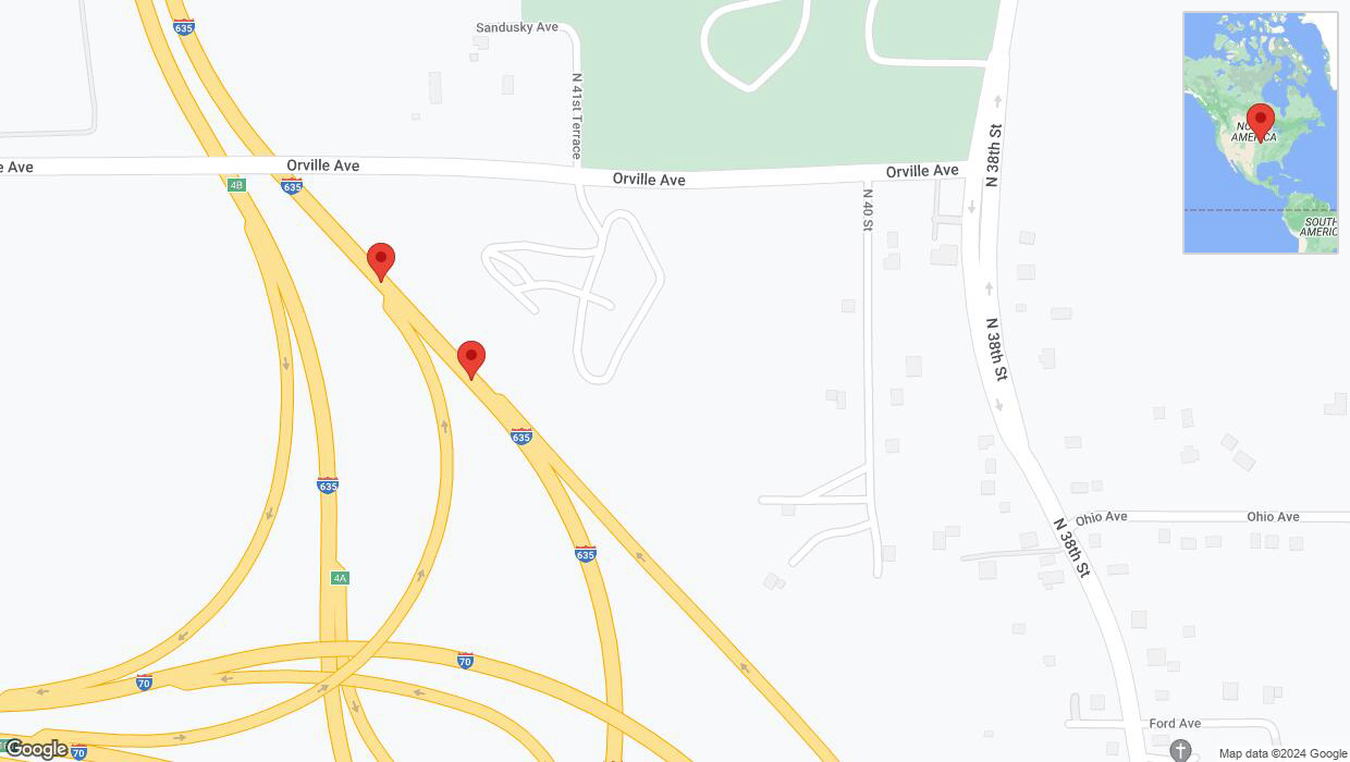 A detailed map that shows the affected road due to 'Warning: Crash on northbound I-635 in Kansas City' on August 9th at 7:13 p.m.