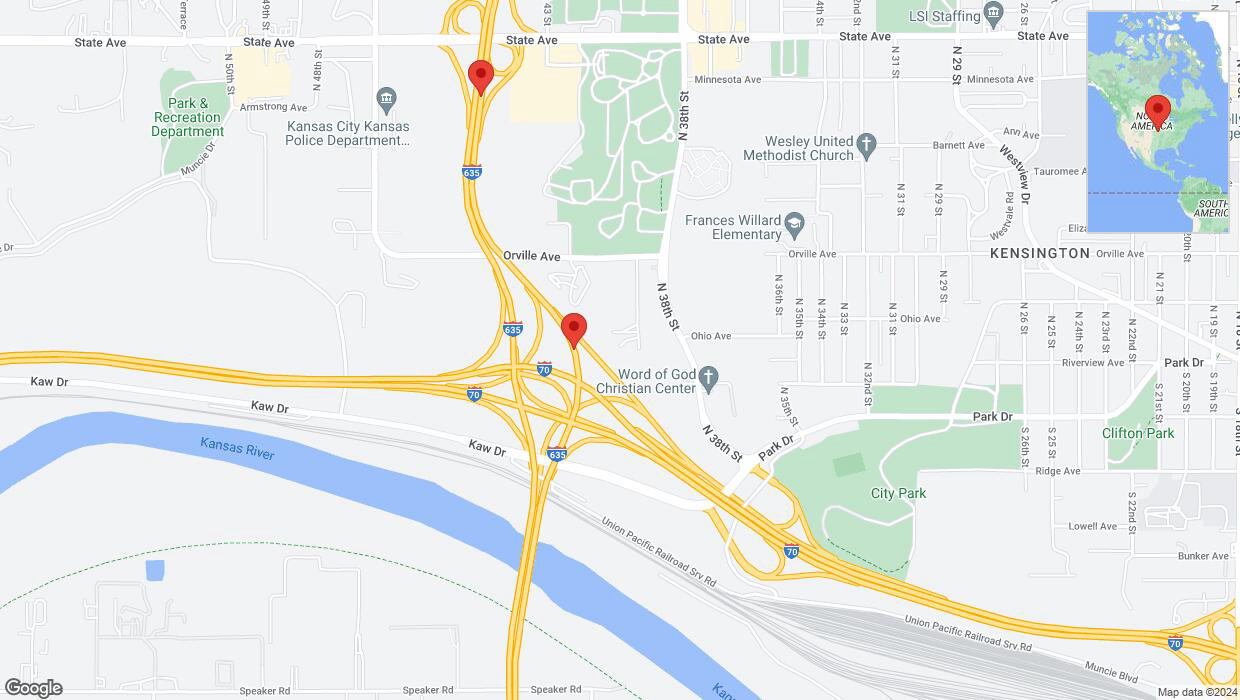 A detailed map that shows the affected road due to 'Warning: Crash on northbound I-635 in Kansas City' on August 9th at 7:19 p.m.