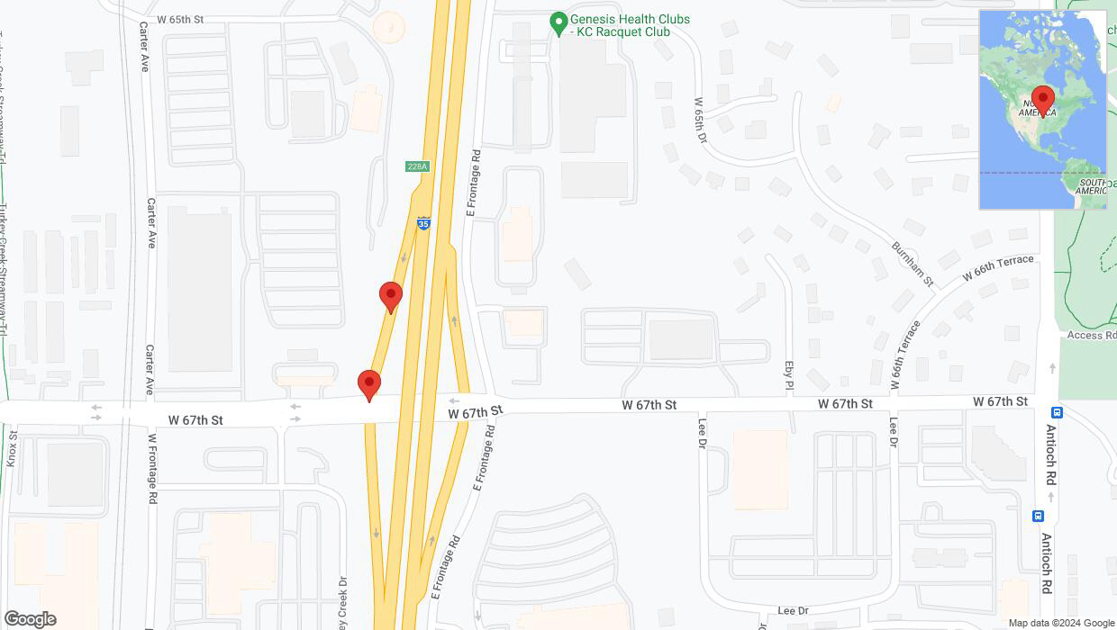 A detailed map that shows the affected road due to 'West 67th Street closed in Merriam' on August 9th at 7:25 p.m.