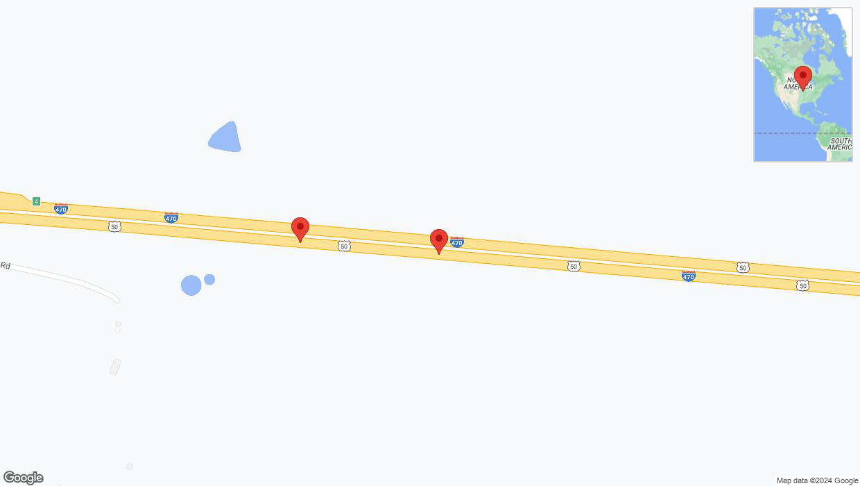 A detailed map that shows the affected road due to 'Broken down vehicle on eastbound I-470 in Kansas City' on August 9th at 11:31 p.m.