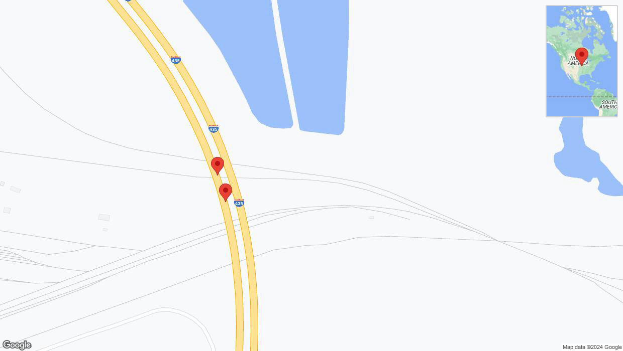 A detailed map that shows the affected road due to 'Broken down vehicle on southbound I-435 in Kansas City' on August 10th at 1:29 p.m.