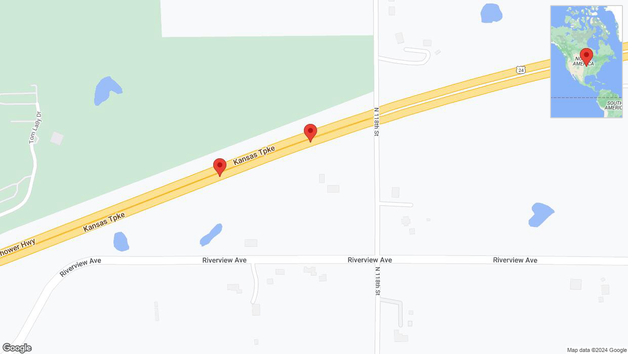 A detailed map that shows the affected road due to 'Broken down vehicle on eastbound I-70 in Bonner Springs' on August 10th at 12:47 p.m.