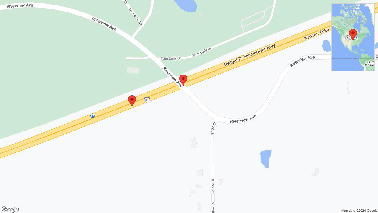 A detailed map that shows the affected road due to 'Broken down vehicle on eastbound I-70 in Bonner Springs' on August 10th at 1:18 p.m.