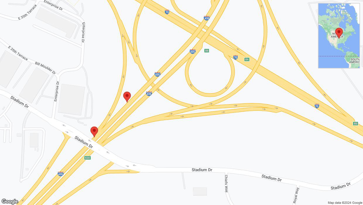 A detailed map that shows the affected road due to 'Broken down vehicle on southbound I-435 in Kansas City' on August 10th at 2:41 p.m.