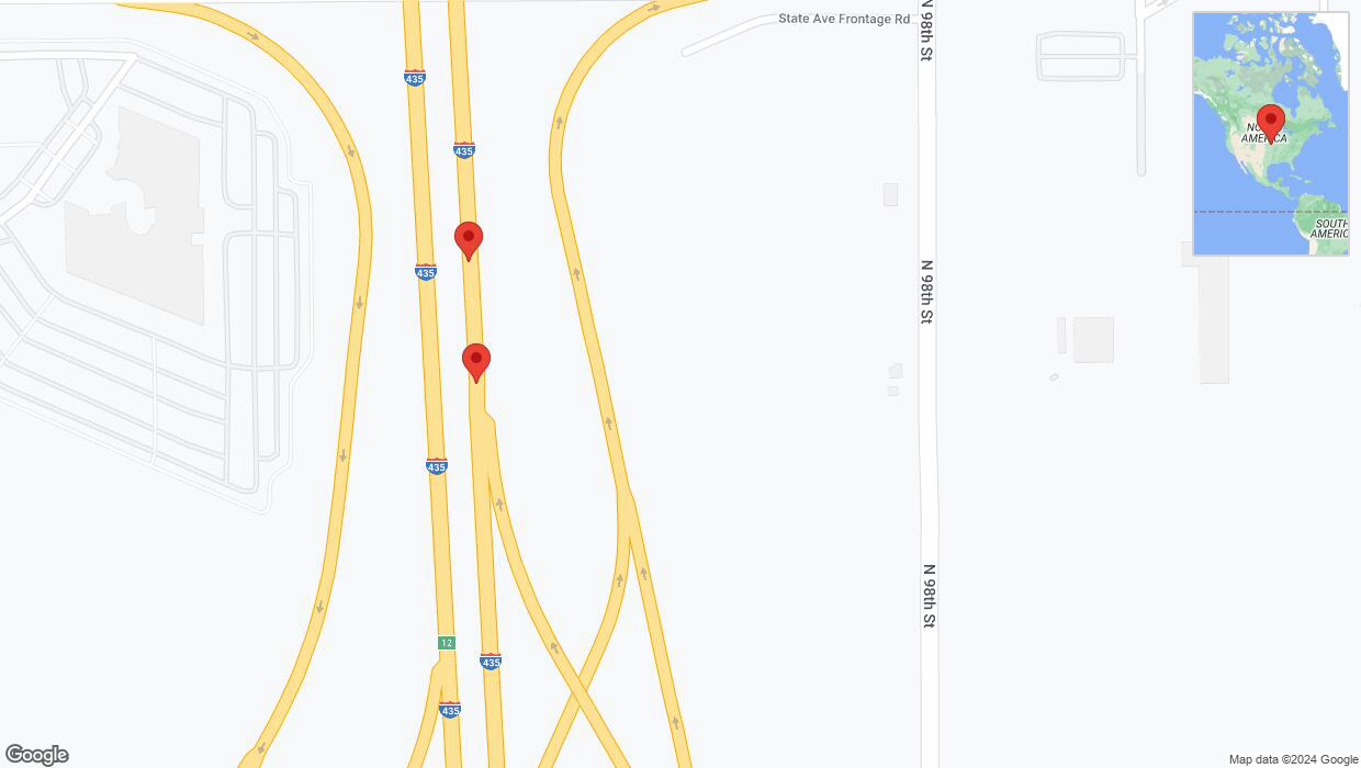 A detailed map that shows the affected road due to 'Broken down vehicle on northbound I-435 in Kansas City' on August 10th at 3:05 p.m.