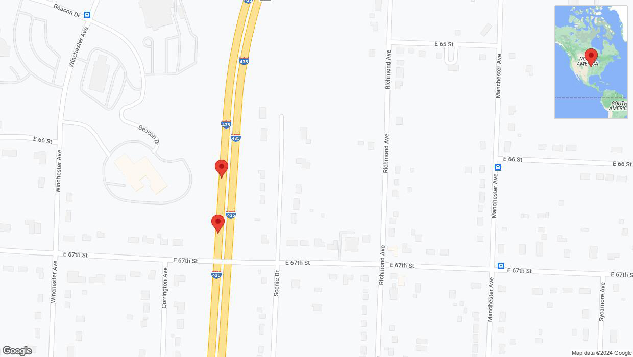 A detailed map that shows the affected road due to 'Broken down vehicle on southbound I-435 in Kansas City' on August 10th at 4:32 p.m.