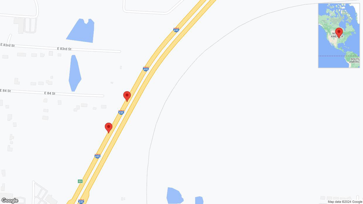 A detailed map that shows the affected road due to 'Broken down vehicle on southbound I-435 in Kansas City' on August 10th at 3:17 p.m.