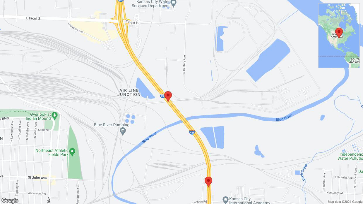 A detailed map that shows the affected road due to 'Crash update: I-435' on August 10th at 4:27 p.m.