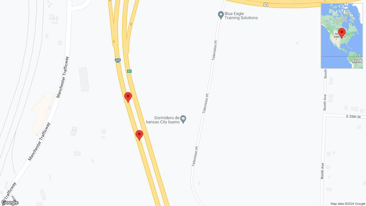 A detailed map that shows the affected road due to 'Broken down vehicle on southbound I-435 in Kansas City' on August 10th at 6:55 p.m.