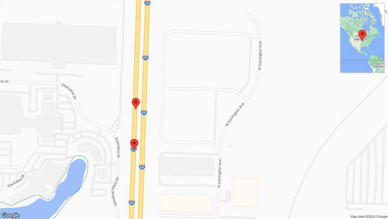A detailed map that shows the affected road due to 'Broken down vehicle on southbound I-435 in Kansas City' on August 10th at 7:01 p.m.
