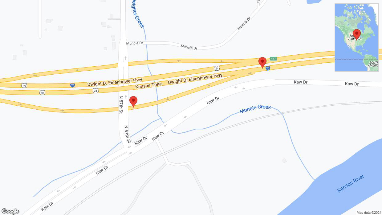 A detailed map that shows the affected road due to 'North 57th Street temporarily closed in Kansas City' on August 10th at 7:42 p.m.