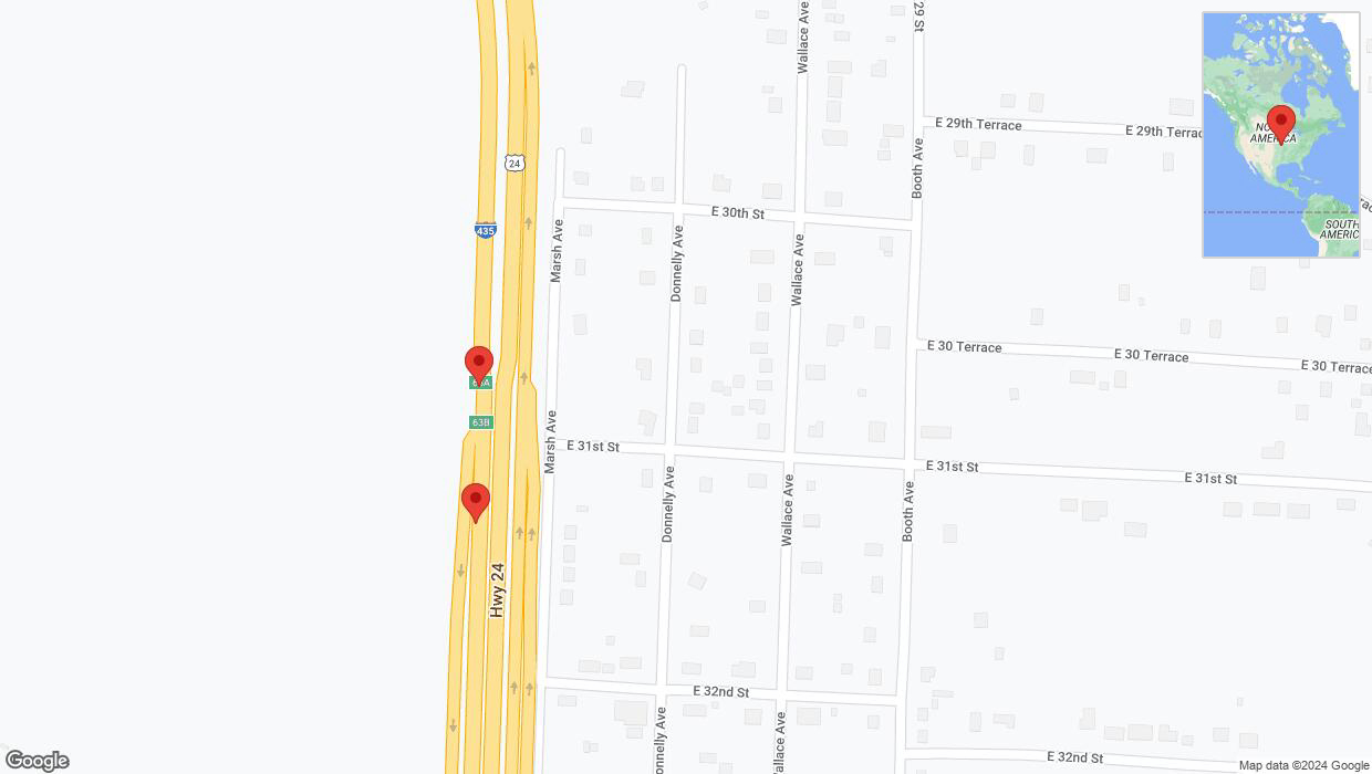 A detailed map that shows the affected road due to 'Broken down vehicle on southbound I-435 in Kansas City' on August 10th at 9:42 p.m.