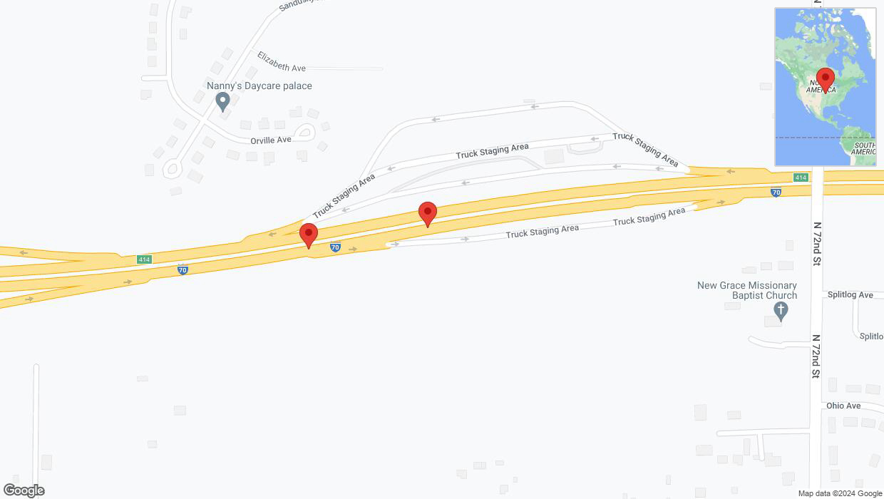 A detailed map that shows the affected road due to 'Broken down vehicle on eastbound I-70 in Kansas City' on August 11th at 3:24 p.m.