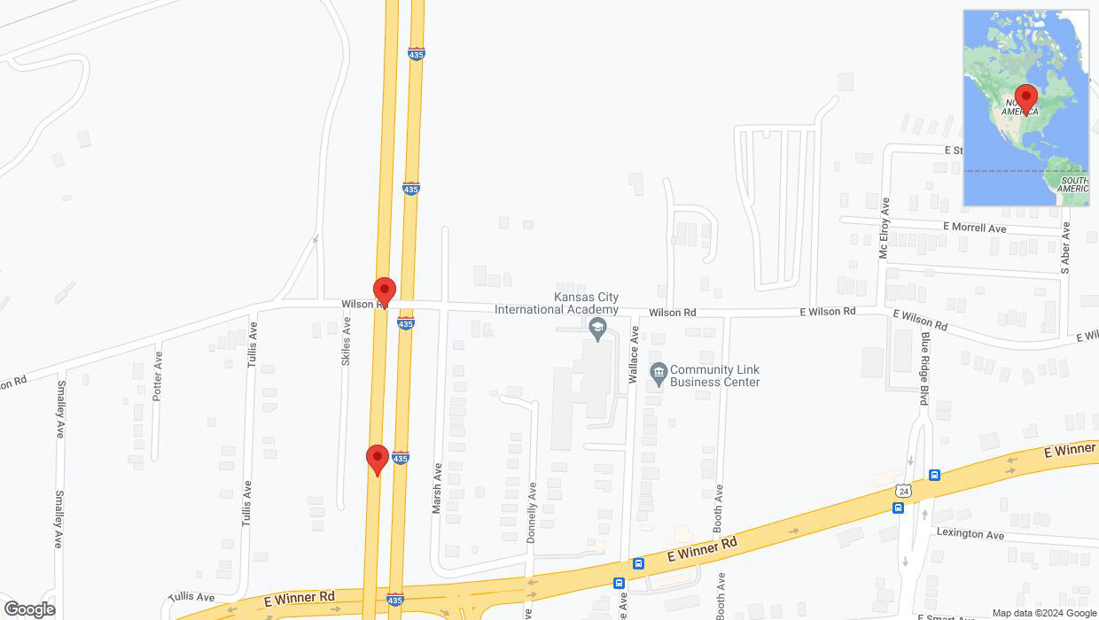 A detailed map that shows the affected road due to 'Broken down vehicle on southbound I-435 in Kansas City' on August 11th at 3:42 p.m.