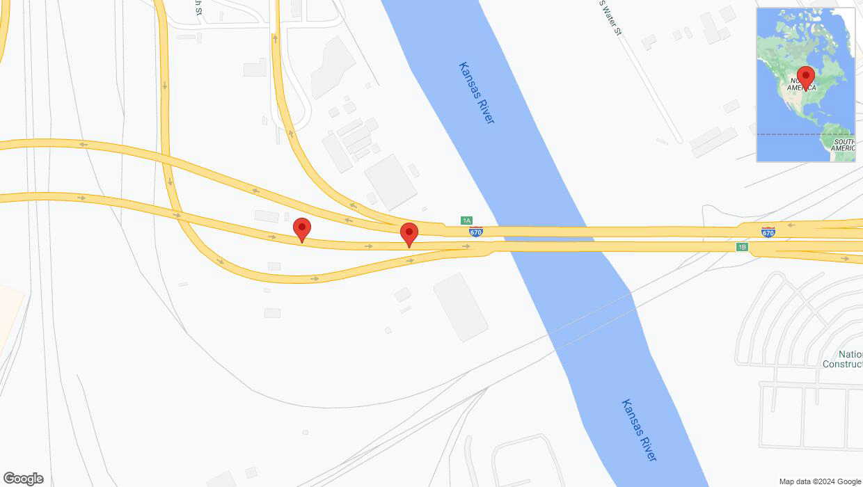 A detailed map that shows the affected road due to 'Broken down vehicle on eastbound I-670 in Kansas City' on August 11th at 5:36 p.m.