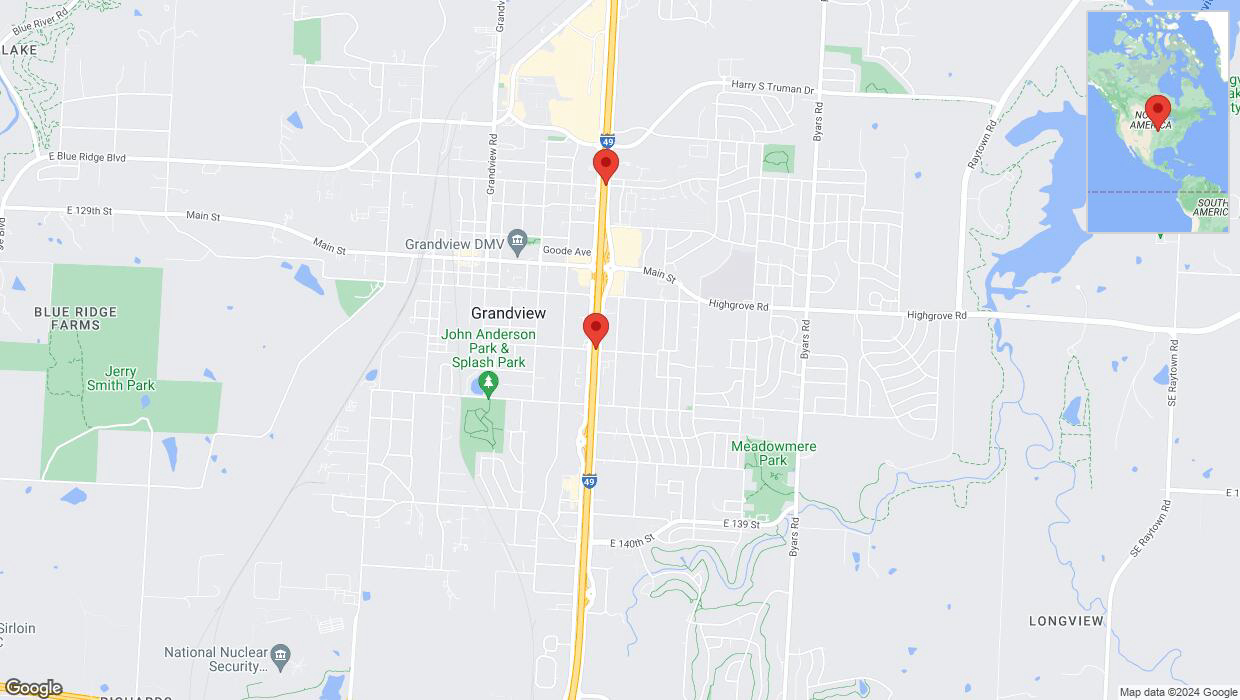 A detailed map that shows the affected road due to 'Crash reported on northbound I-40/US-71 in Grandview' on August 11th at 6:42 p.m.