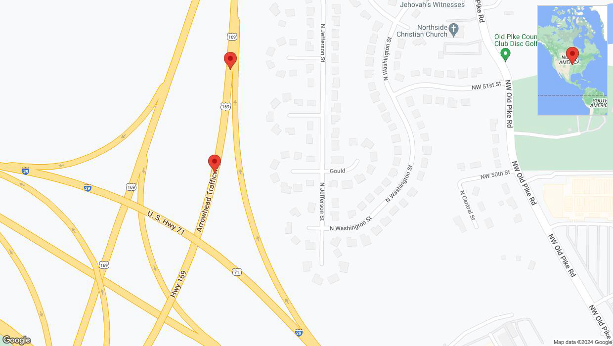 A detailed map that shows the affected road due to 'Broken down vehicle on northbound US-169 in Kansas City' on August 11th at 7:42 p.m.