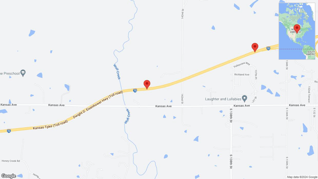 A detailed map that shows the affected road due to 'Heavy rain prompts traffic warning on eastbound I-70 in Bonner Springs' on August 11th at 9:23 p.m.