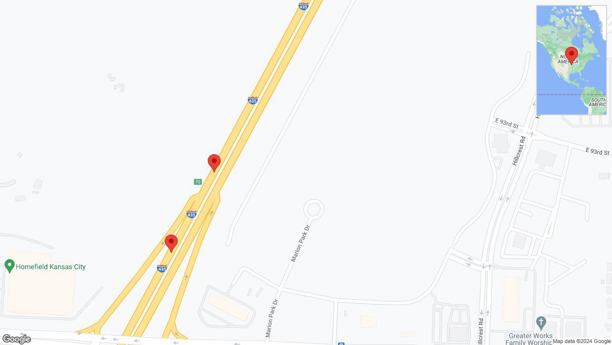 A detailed map that shows the affected road due to 'Broken down vehicle on southbound I-435 in Kansas City' on August 11th at 11:05 p.m.