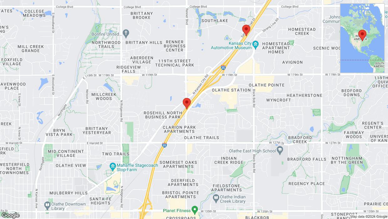 A detailed map that shows the affected road due to 'Traffic alert issued due to heavy rain conditions on eastbound I-35 in Olathe' on August 11th at 10:47 p.m.