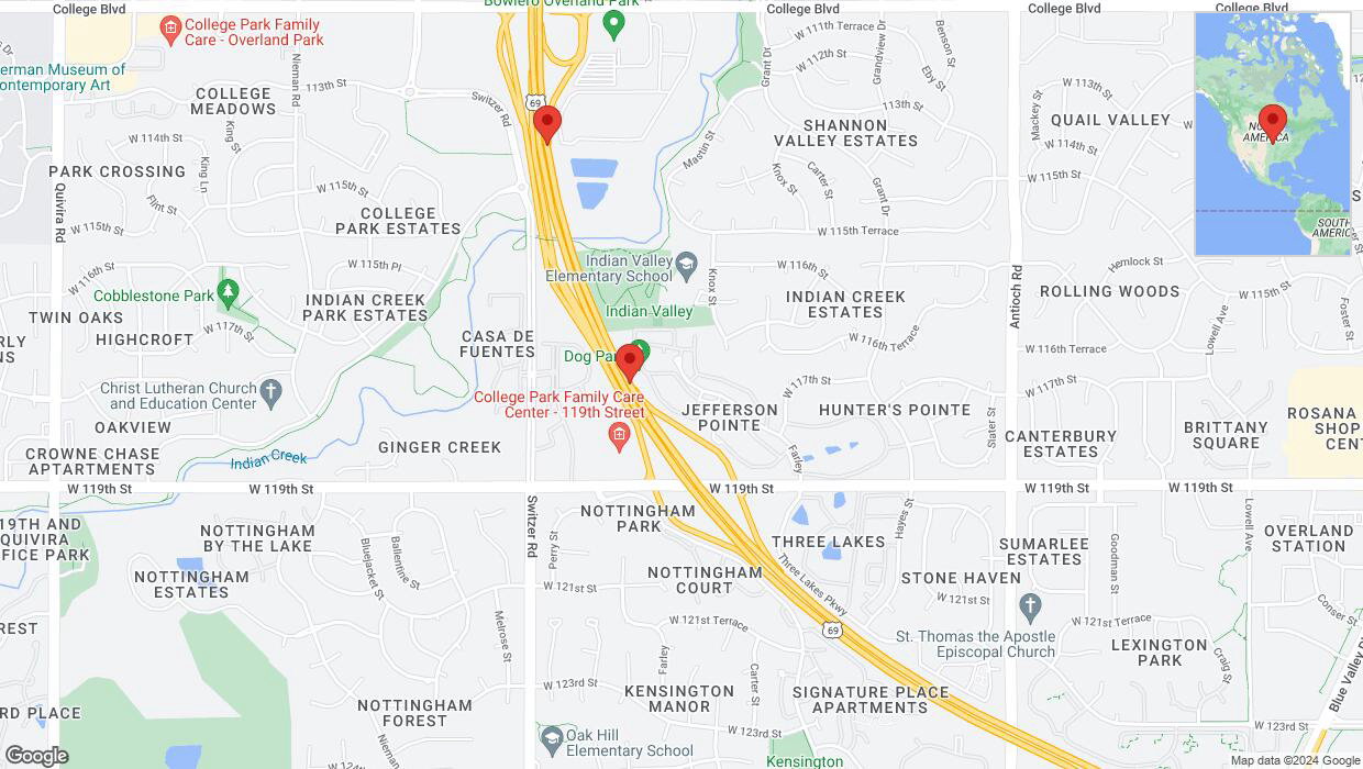 A detailed map that shows the affected road due to 'Traffic alert issued due to heavy rain conditions on northbound US-69 in Overland Park' on August 11th at 11:11 p.m.