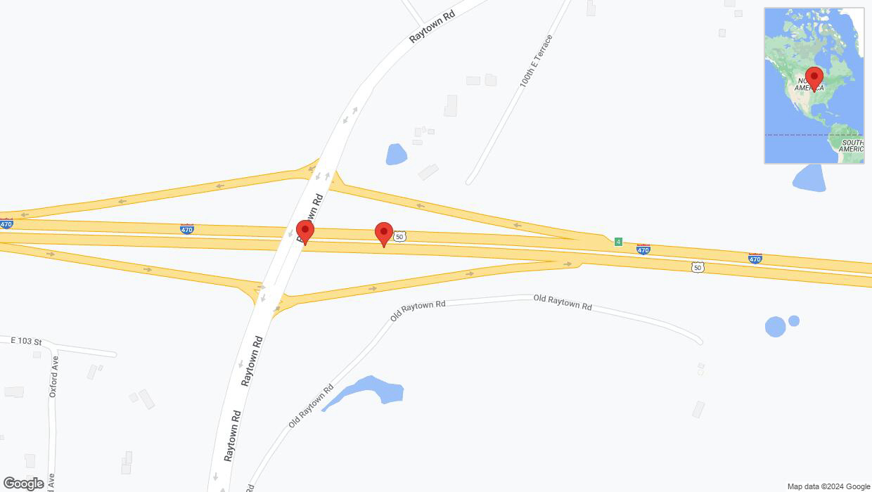 A detailed map that shows the affected road due to 'Reports of a crash on eastbound I-470' on August 11th at 11:47 p.m.