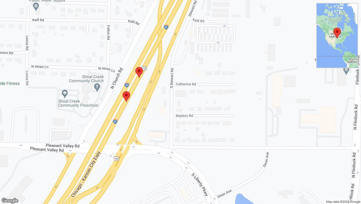 A detailed map that shows the affected road due to 'Broken down vehicle on northbound I-35 in Pleasant Valley' on August 12th at 2:27 p.m.