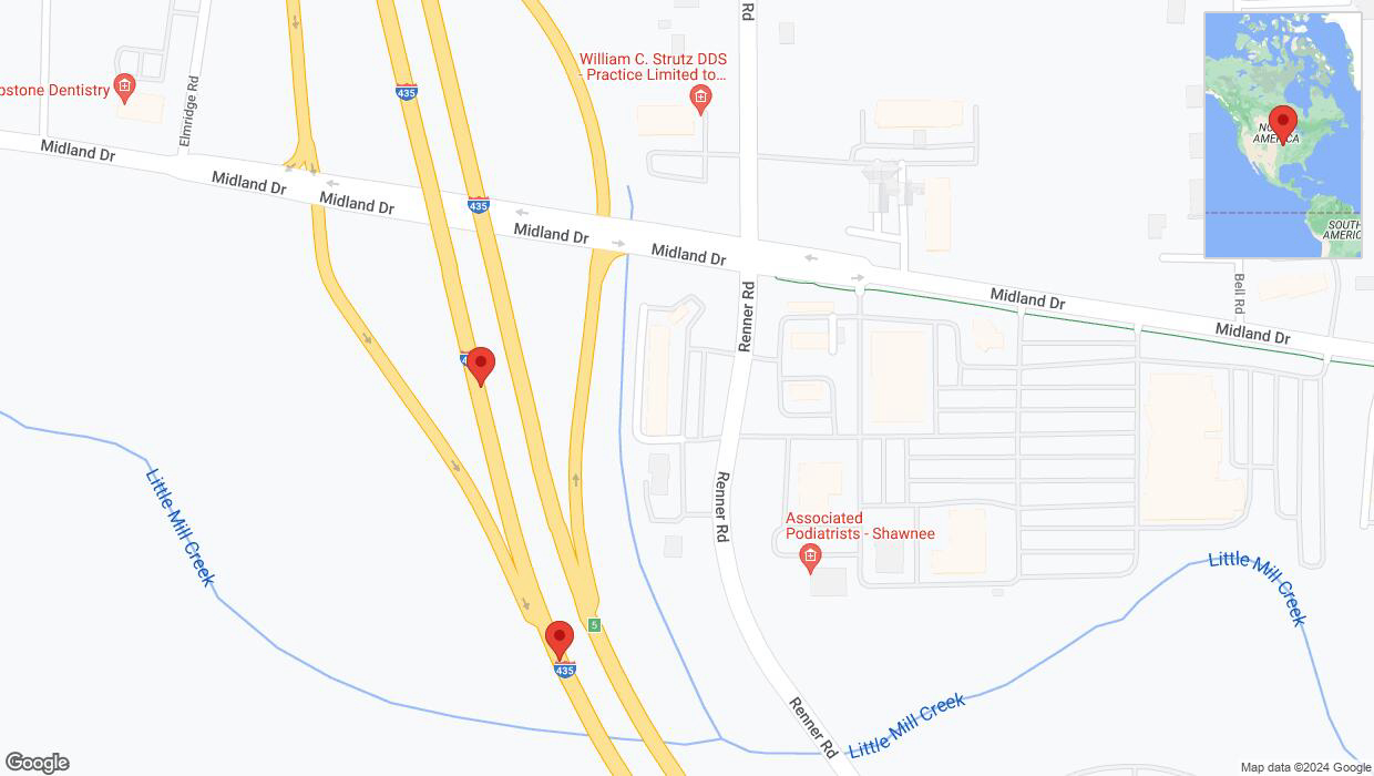 A detailed map that shows the affected road due to 'Lane on I-435 closed in Shawnee' on August 12th at 2:39 p.m.