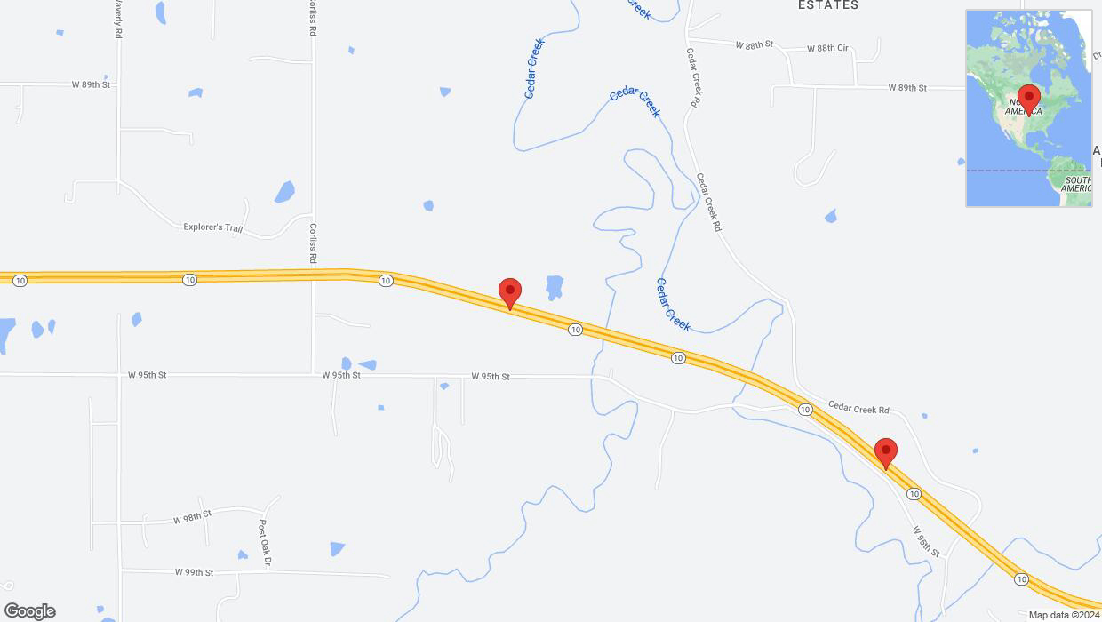 A detailed map that shows the affected road due to 'Lane on K-10 closed in De Soto' on August 14th at 7:54 p.m.