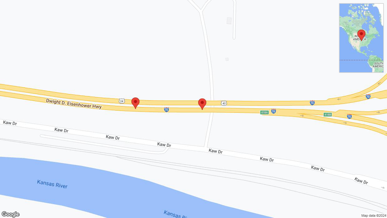 A detailed map that shows the affected road due to 'Broken down vehicle on eastbound I-70 in Kansas City' on August 13th at 1:08 p.m.