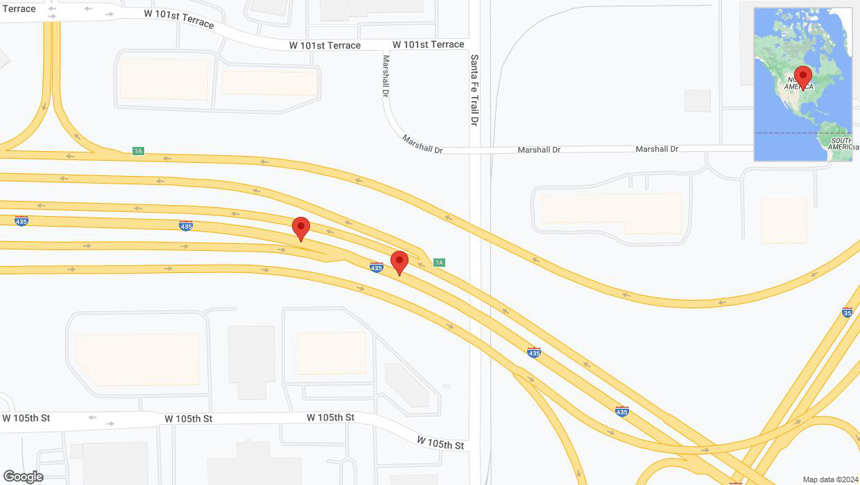 A detailed map that shows the affected road due to 'Broken down vehicle on eastbound I-435 in Lenexa' on August 13th at 1:26 p.m.