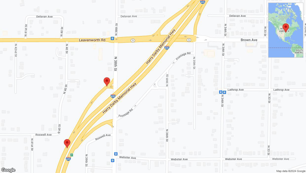 A detailed map that shows the affected road due to 'Broken down vehicle on North 38th Street in Kansas City' on August 13th at 2:44 p.m.