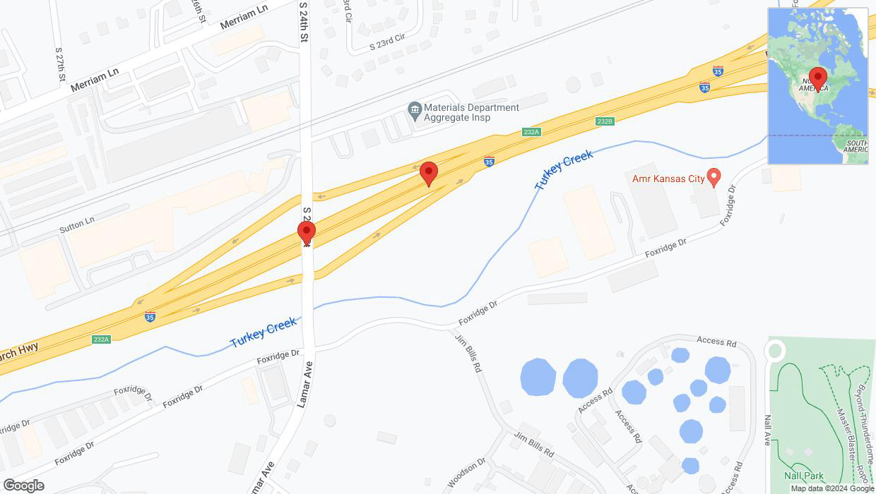 A detailed map that shows the affected road due to 'Broken down vehicle on northbound I-35 in Kansas City' on August 13th at 4:14 p.m.
