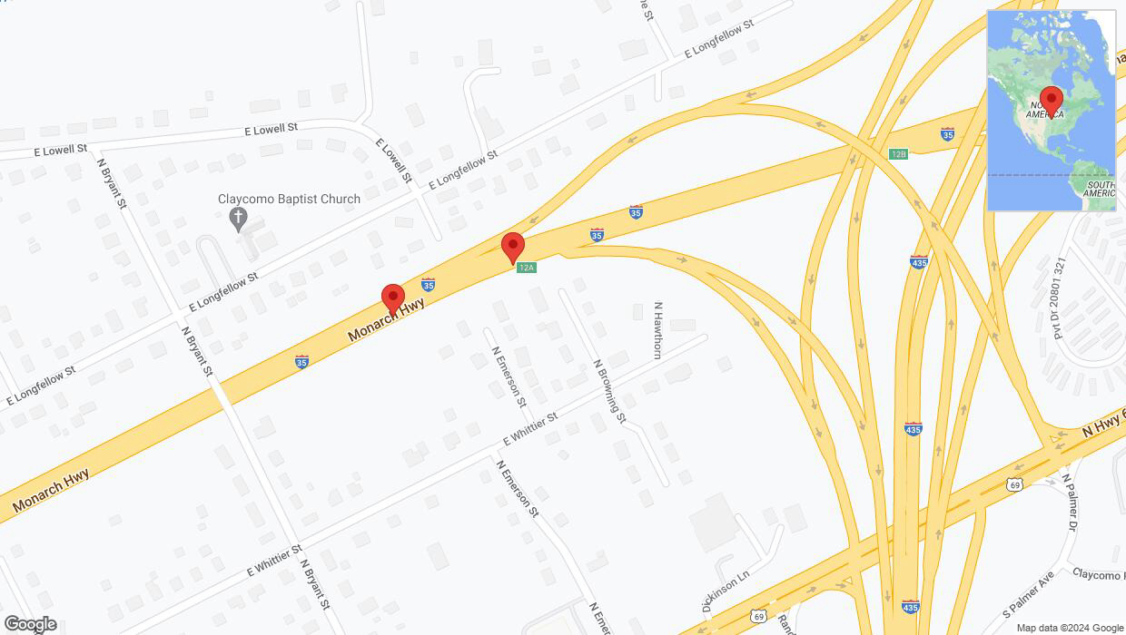 A detailed map that shows the affected road due to 'Broken down vehicle on northbound I-35 in Kansas City' on August 13th at 4:20 p.m.