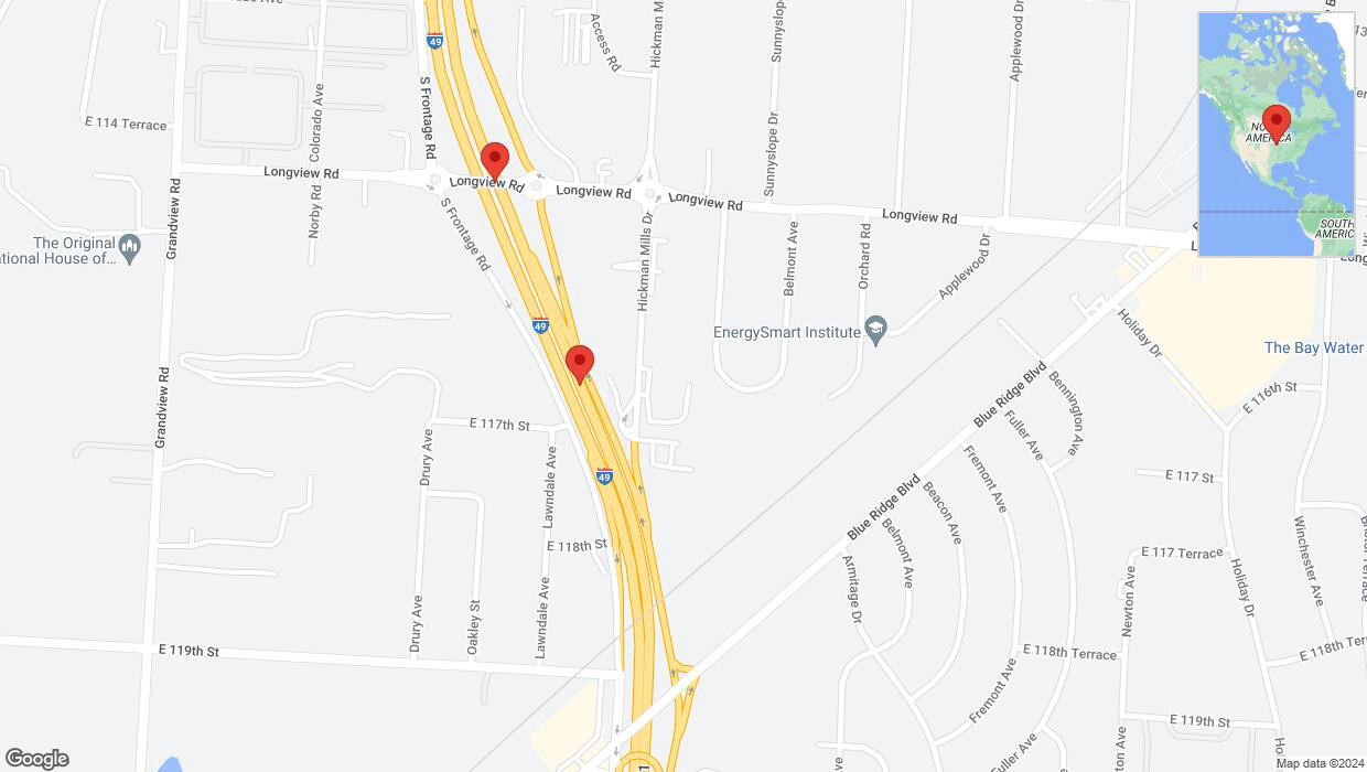 A detailed map that shows the affected road due to 'Broken down vehicle on northbound I-40/US-71 in Kansas City' on August 13th at 5:32 p.m.