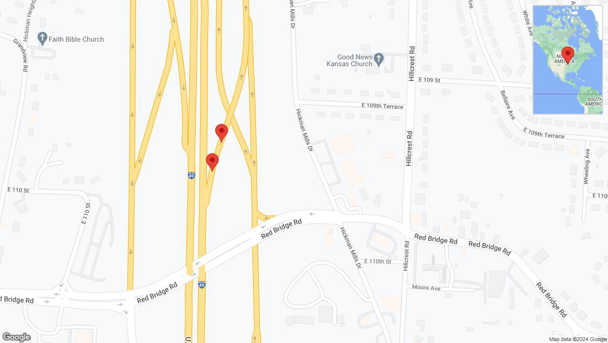 A detailed map that shows the affected road due to 'Broken down vehicle on the U. S. Highway 71 in Kansas City' on August 13th at 7:38 p.m.