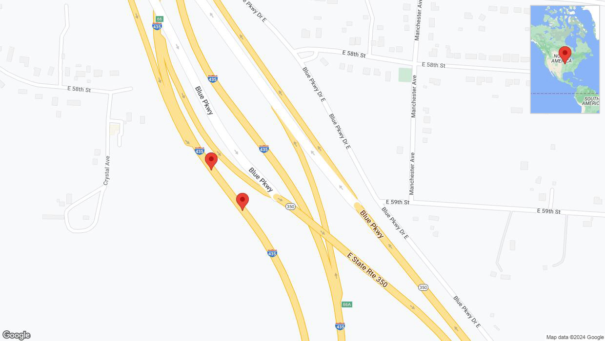 A detailed map that shows the affected road due to 'Broken down vehicle on southbound I-435 in Kansas City' on August 13th at 10:20 p.m.