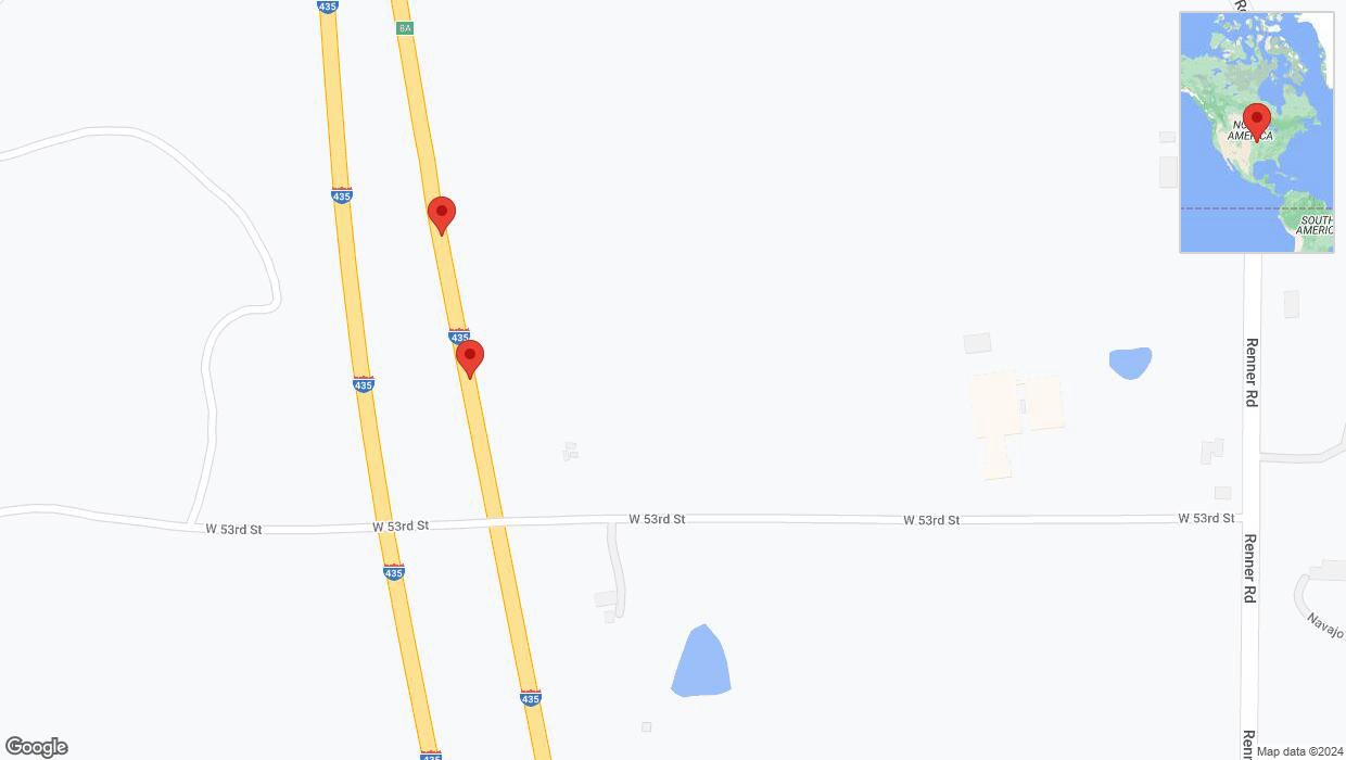 A detailed map that shows the affected road due to 'Broken down vehicle on northbound I-435 in Shawnee' on August 13th at 11:14 p.m.