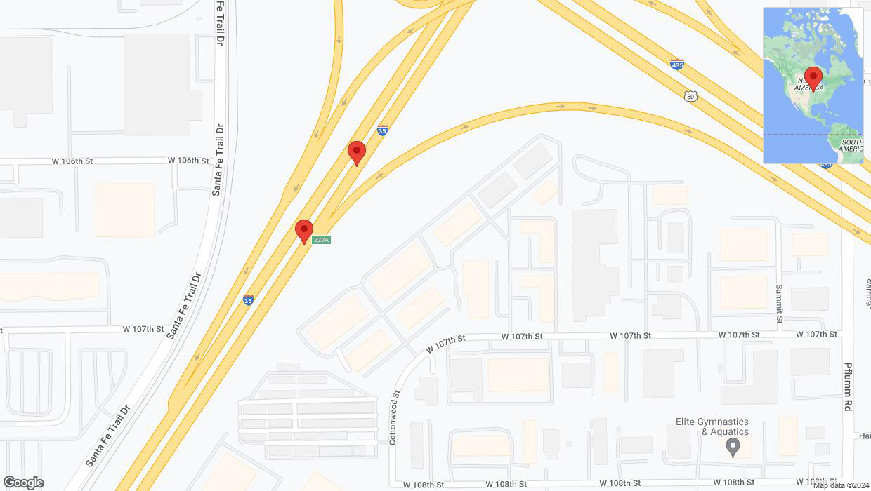 A detailed map that shows the affected road due to 'Broken down vehicle on eastbound I-35 in Lenexa' on August 14th at 12:38 p.m.