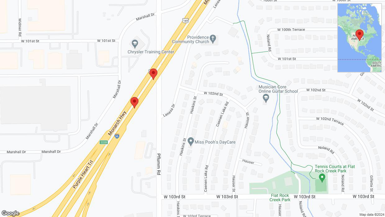 A detailed map that shows the affected road due to 'Broken down vehicle on eastbound I-35 in Lenexa' on August 14th at 12:38 p.m.